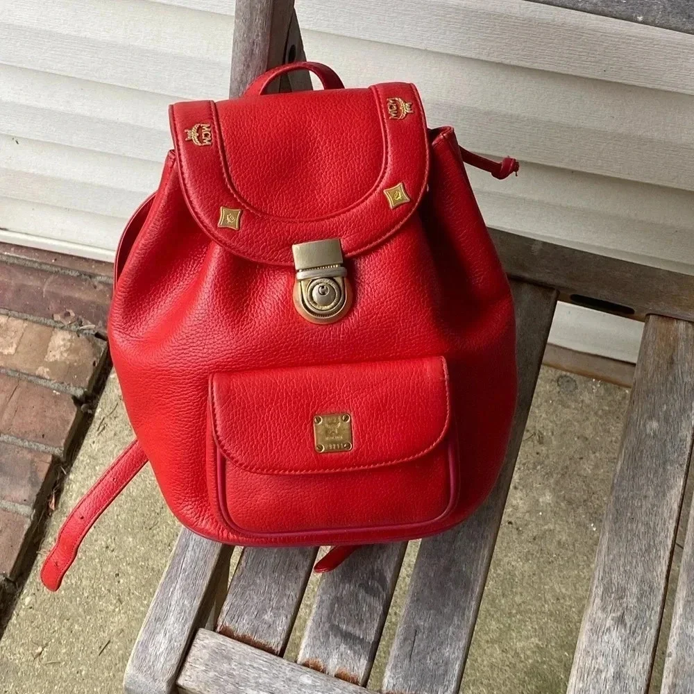 MCM Red  Small Leather  Backpack